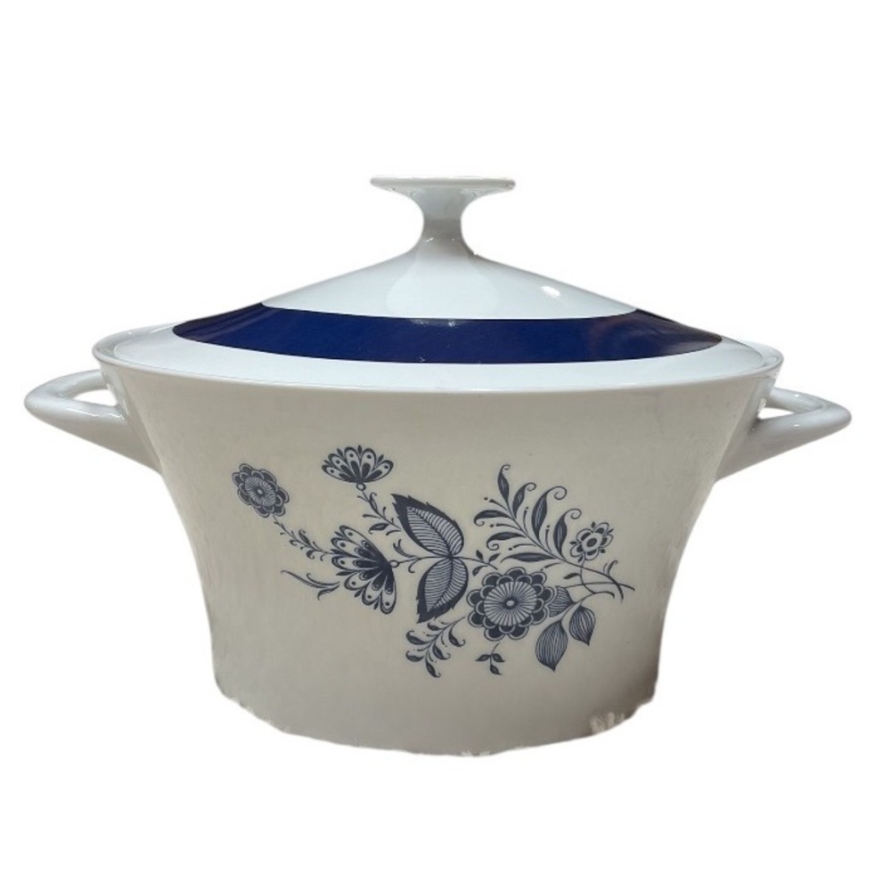Mitterteich Bavaria Covered Casserole Dish Floral Serving Bowl Tureen Blue White